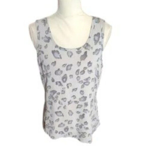 Ann Taylor Sleeveless Evening Business Silk Blouse with Gray Animal Print - Picture 1 of 5